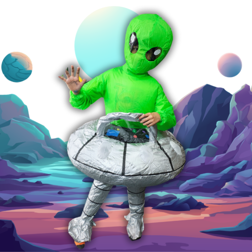 👽🛸 Disfraz de Alien con Nave Inflable para Niño – ¡Abducción en Camino!