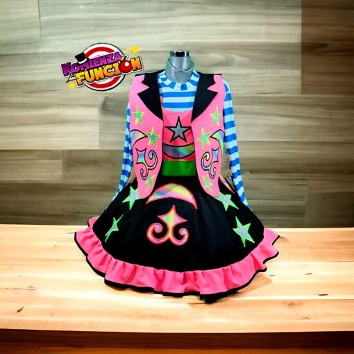 03 TRAJE PARA PAYASA NEGRO Y FIUSHA NEON