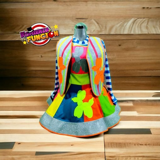 04 TRAJE PARA PAYASA MULTICOLOR PERRITOS