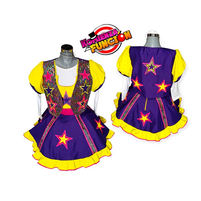 07 TRAJE PARA PAYASA MORADO CON AMARILLO - Imagen 2