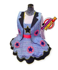 03 TRAJE PARA PAYASA AZUL, NEGRO Y FIUSHA NEON