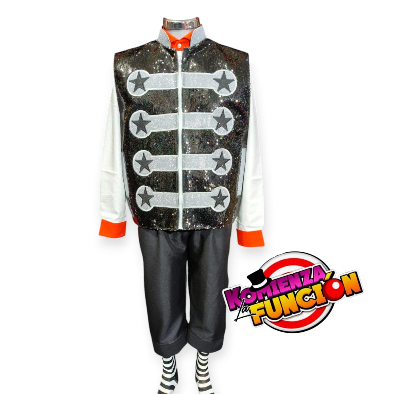 002 Traje para Payaso Lentejuela negra reversible